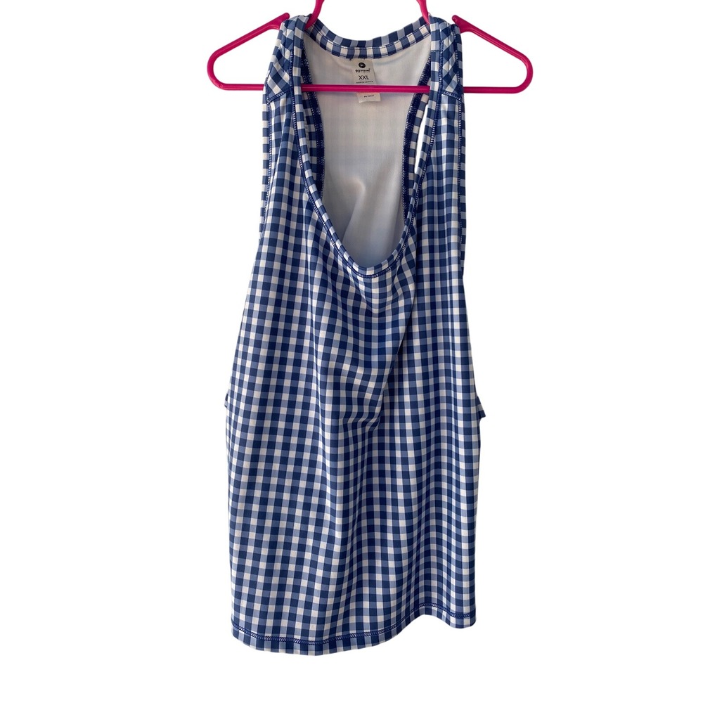 90 Degree by Reflex Crop Tank Top Athletic Navy White Gingham Sleeveless XXL EUC